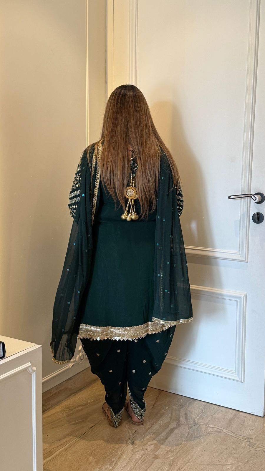 Regal Handwork Patiala Set- Dark Green, Red